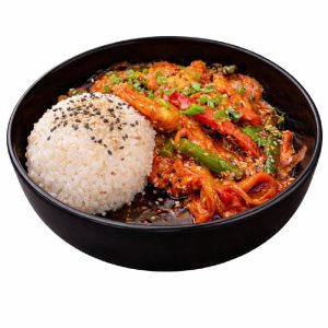 Курка в соусі карі з паровим рисом